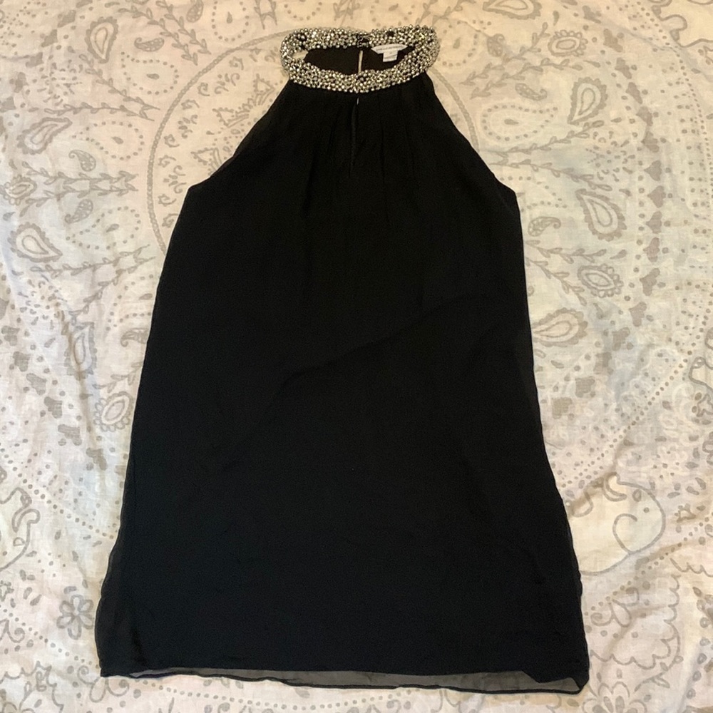 Diane Von Furstenberg Silk Lainey Embellished Neck Dress Black Size 12 - Picture 2 of 12